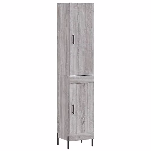 vidaXL Modern Grey Highboard with Hinged Doors and Internal Shelves, W/D/H: 34.5 x 34 x 180 cm