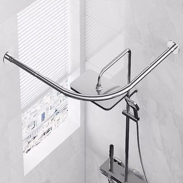 SPETLEK L-Shape Shower Curtain Rail Pole in Silver, W: 1000 cm, D: 520 cm
