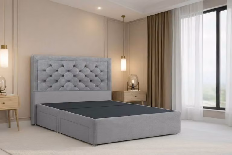 Nexus Mattresses Ltd Tuscany Plush Hybrid Sprung Divan Set with 54 inch Silver Headboard, W/D/H: 120 x 200 cm
