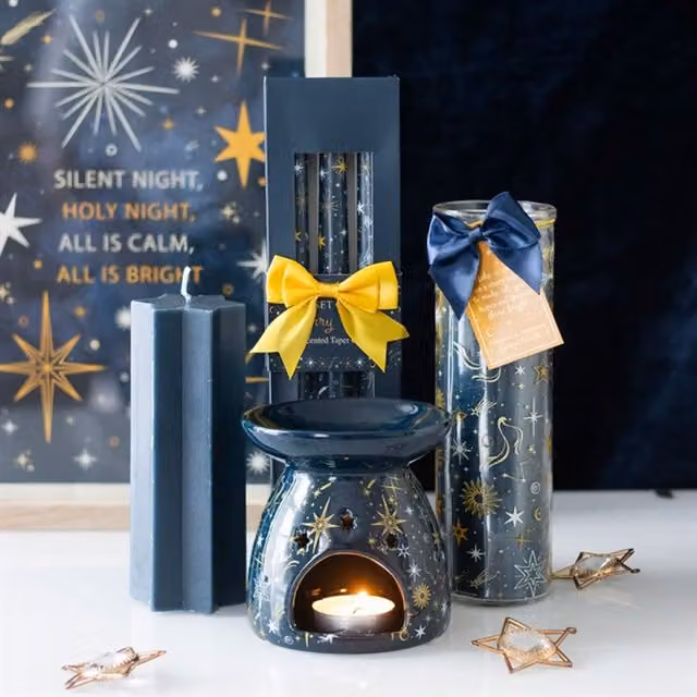 KDMK Set of Three Starry Night Taper Candles in Petrol