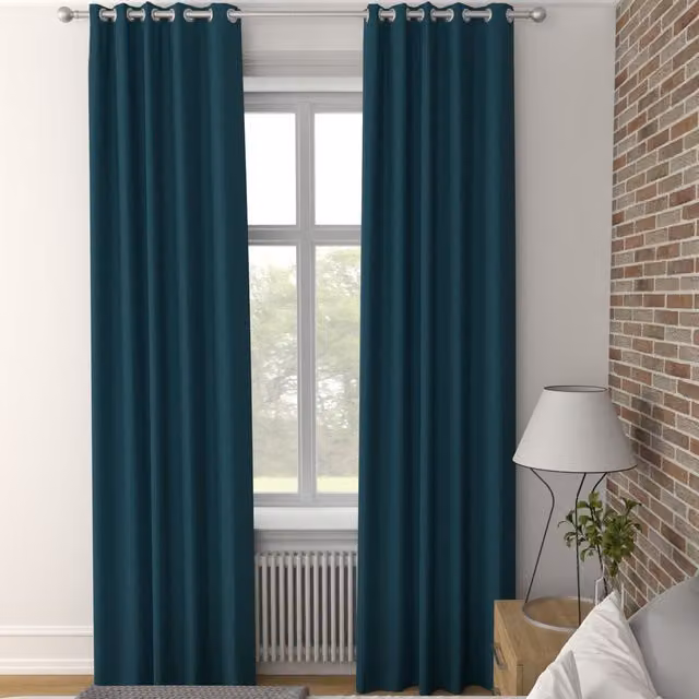 Terrys Made to Measure Navy Blue Blackout Eyelet Fabric Curtain Panel