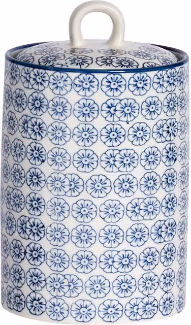 Nicola Spring Floral Hand-Printed Stoneware Kitchen Canister, 1 l, Blue