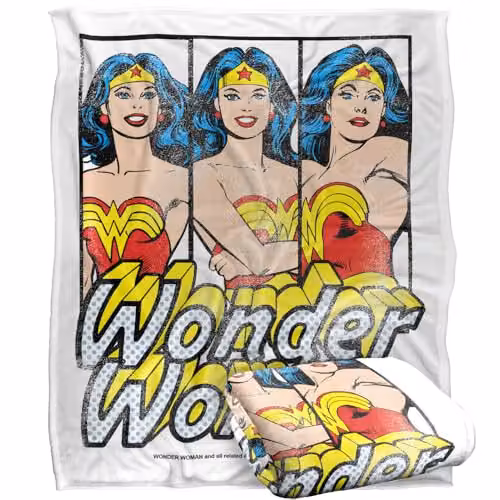 Warner Bros. Wonder Woman Panels Silky Touch Super Soft Fleece Throw Blanket, Multicolour, W: 152.4 cm x D: 127.0 cm