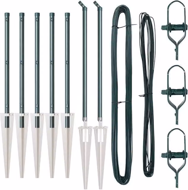 Berkfield Home Set of 7 Green Galvanised Steel Round In-Ground Fence Posts with Spike Set