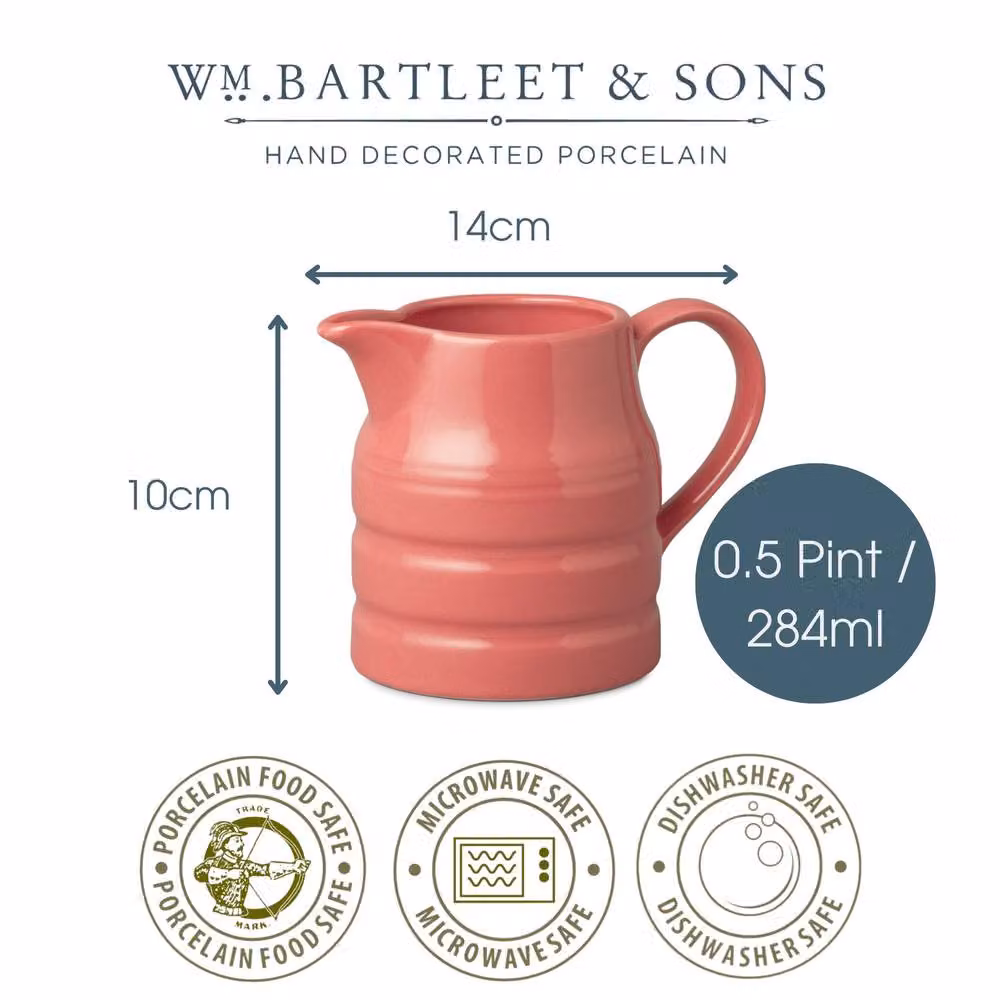 WM Bartleet & Sons Ceramic Churn Style Serving Jug in Pink, 0.28 l – 2