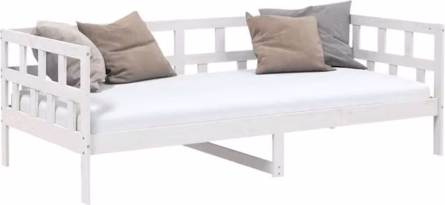 Berkfield Home Beautiful Day Bed in White Lacquered Solid Pine Wood, W/D/H: 90 x 200 cm