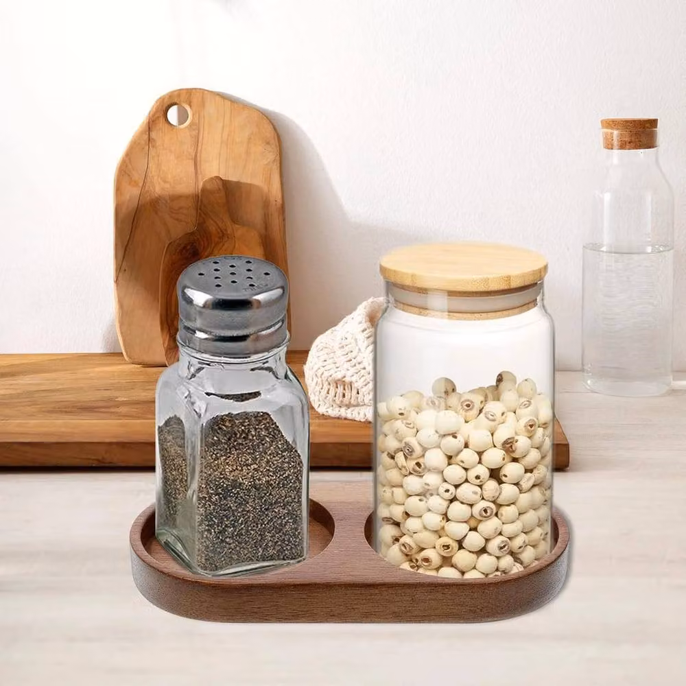 VOGREX Acacia Wood Salt and Pepper Grinder Tray Holder in Brown – 4