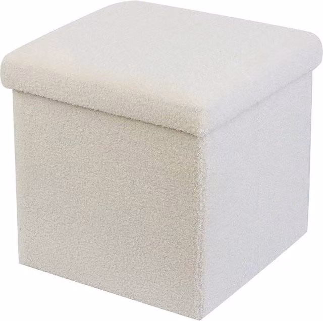PAWNORA White Bouclé Fabric Folding Ottoman Storage Cube – 1