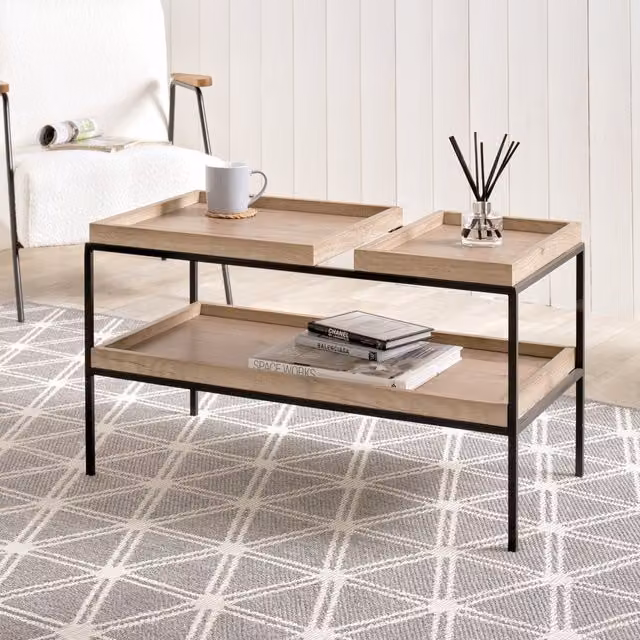 Pacific Lifestyle Industrial Rectangular Coffee Table in Brown and Black Wood and Metal