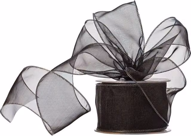 KDMD Black Wired Organza Ribbon, 60mm, 2 Pack