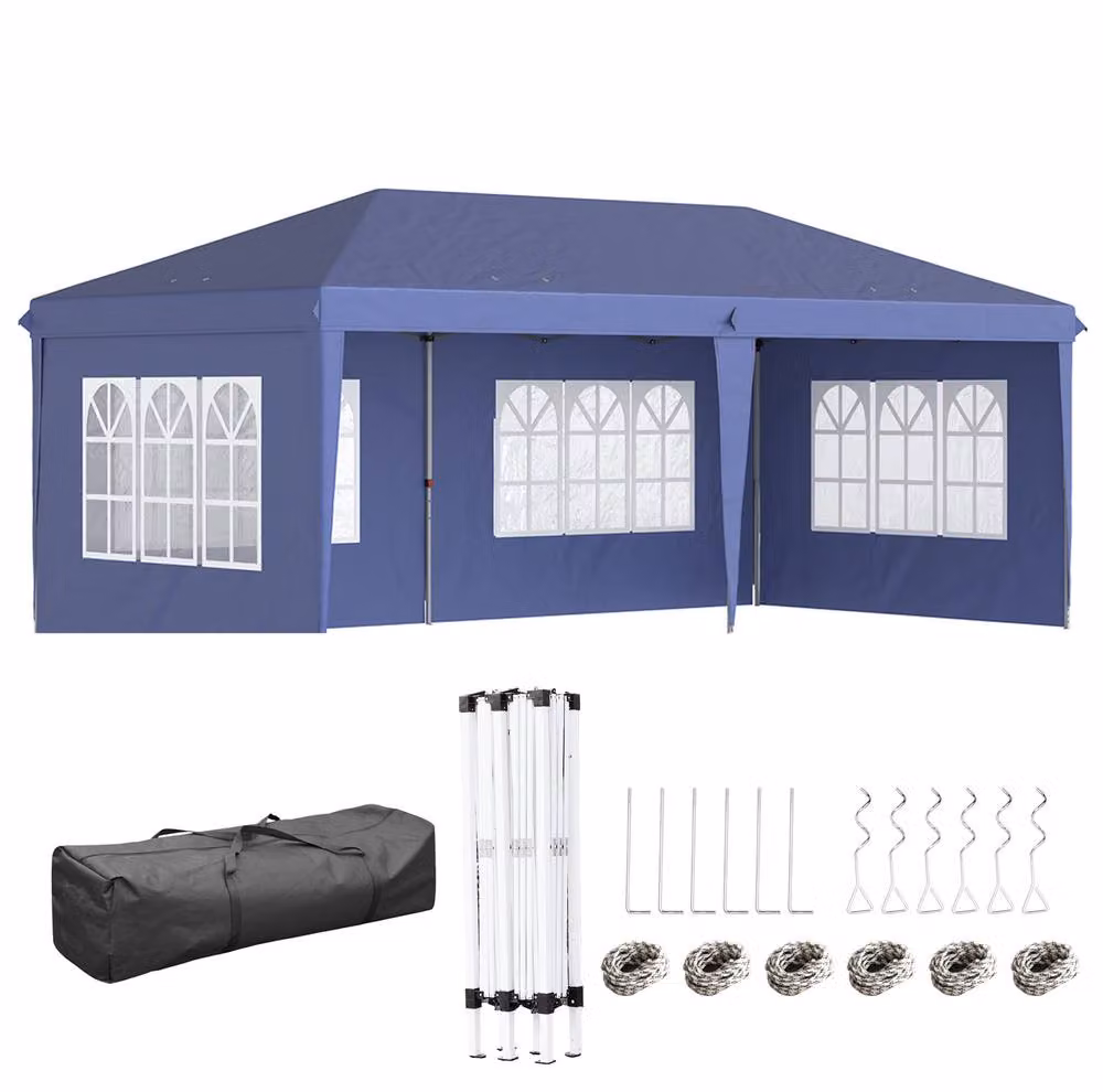 STILVORA Pop Up Gazebo with Removable Walls in Blue, W: 600 cm, D: 300 cm, H: 270 cm – 4