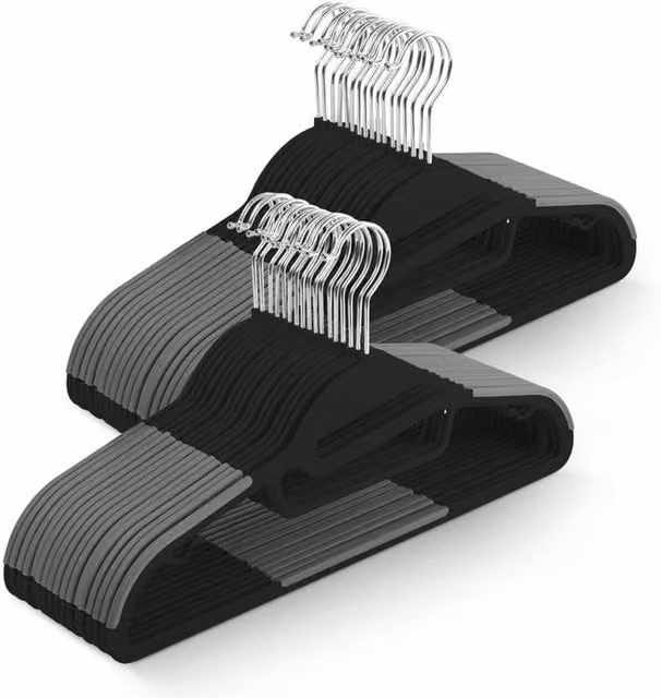 Keplin 50 Pack Non-Slip Plastic Hangers with 360 Degree Swivel Hook in Black (W: 41 cm, H: 22 cm, D: 22 cm)