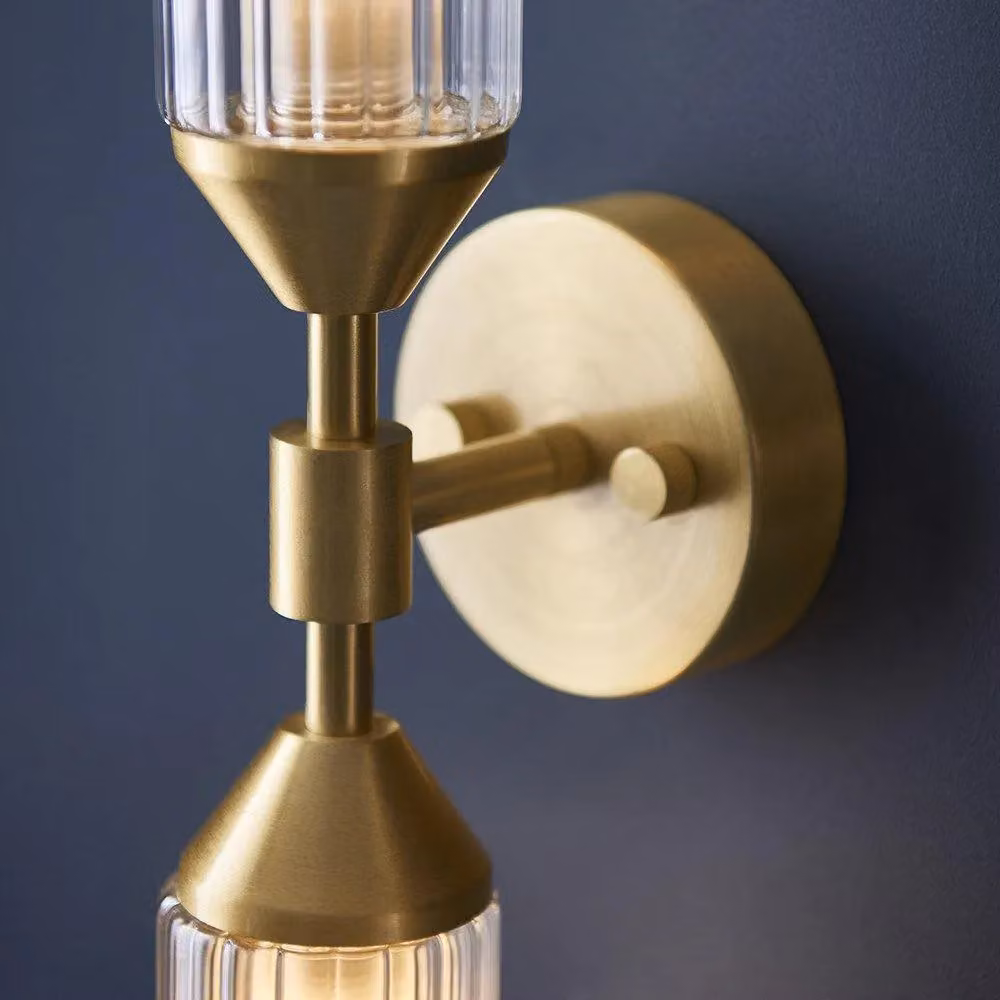Netlighting Trieste Dimmable 2 Light Indoor Wall Lamp in Yellow and Gold/Brass with Transparent Glass – 3