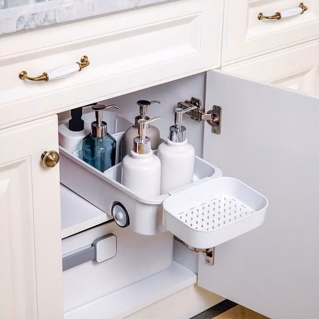 Livingandhome Undersink Pull Out Sliding Storage Basket in White