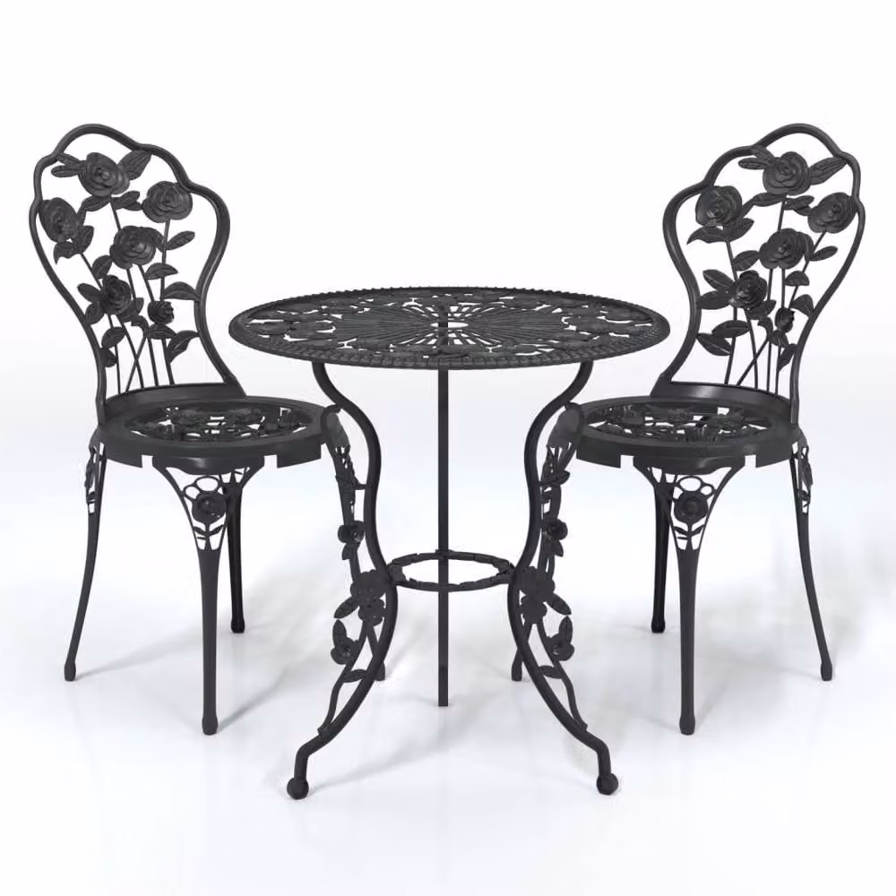 Berkfield Home 3 Piece Cast Aluminium Bistro Set in Matt Black – 2
