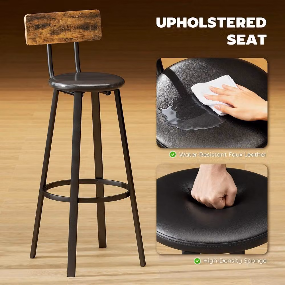 EONLION Set of 2 Industrial Bar Stools in Black Synthetic Leather and Metal – 3