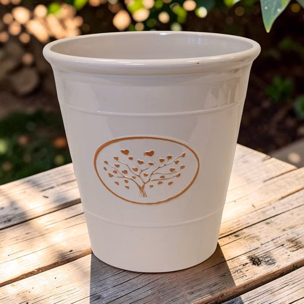 Four Candle Cream and White Plastic Round Love Heart Tree Planter Tub – 2