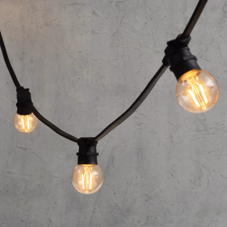 Plus Connect Warm White LED Festoon Lights with 40 G60 Clear Bulbs, 20m Black Cable