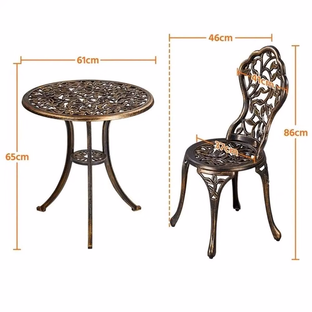 KORVIXA 3 Piece Antique Bronze Metal Bistro Dining Set for Terrace or Balcony, W/D: 100 x 100 cm – 2