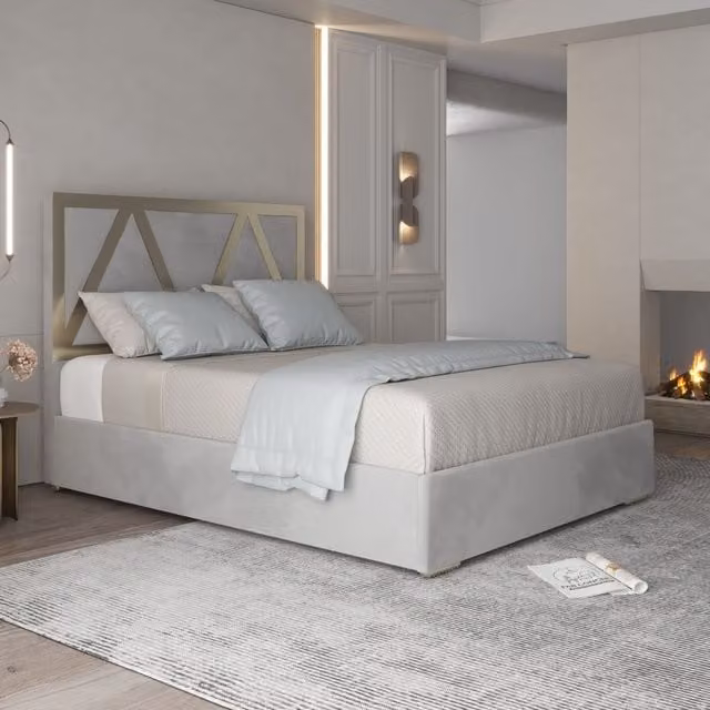 KDMD Alison Upholstered Velvet Bed Frame in Grey, W/D/H: 140 x 200 x 127 cm – 1