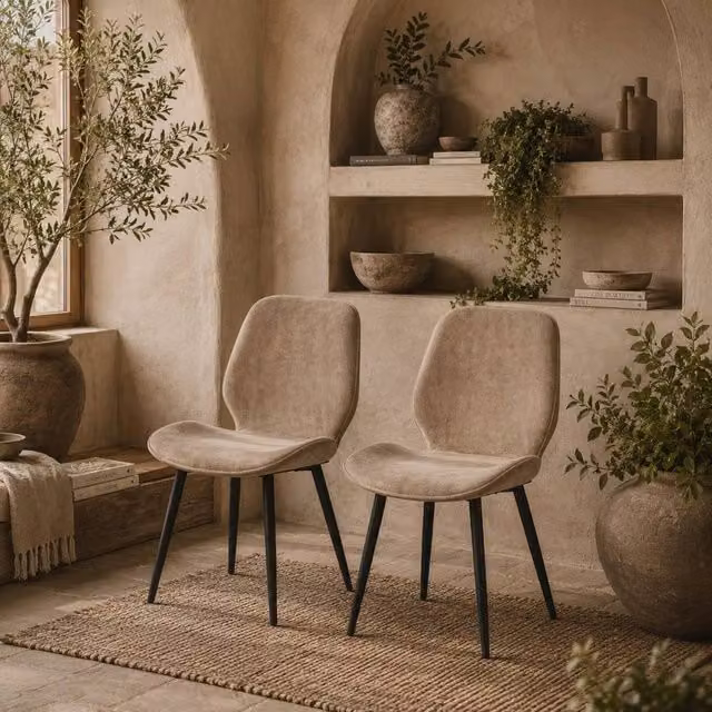 Wyld Haus Sumaba Set of 2 Brown Velvet Dining Chairs with Metal Legs – 1