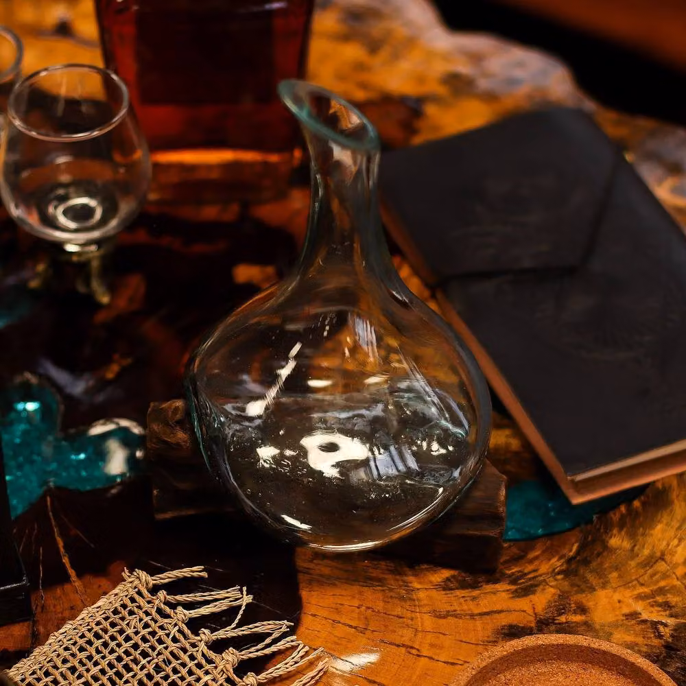 Serenityy Molten Glass Mini Decanter on Reclaimed Gamal Wood in Clear – 4