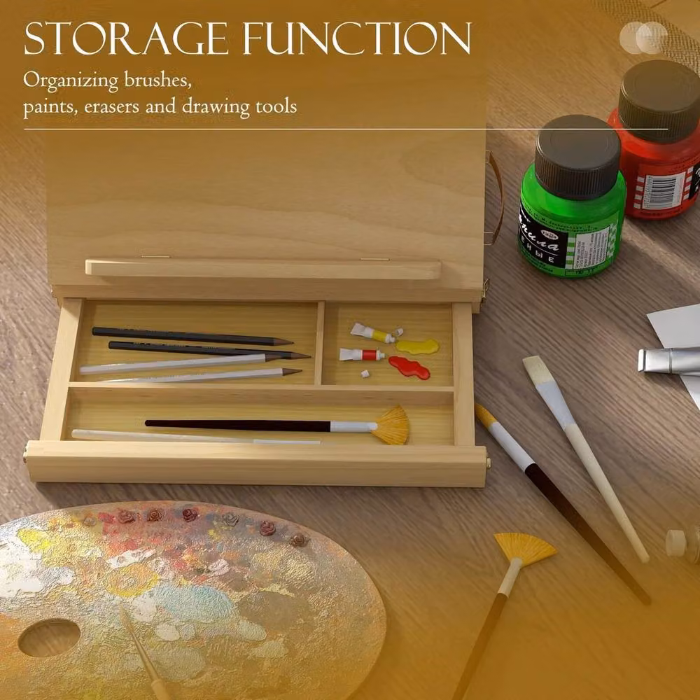 VOGREX Portable Wooden Table Easel Box with Storage in Brown, W/D/H: 33.5 x 26.0 x 26.0 cm – 2