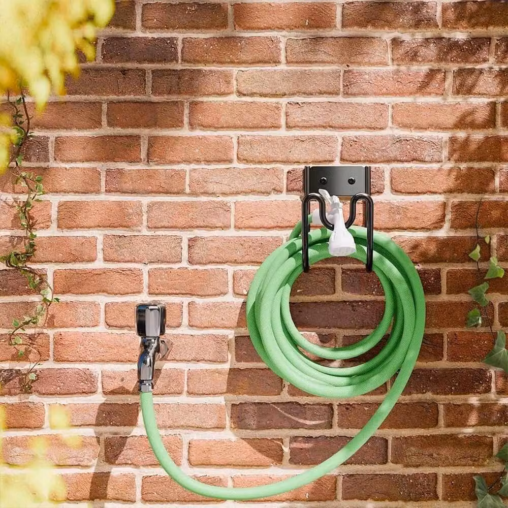 FLAVORA Black Metal Wall Mounted Garden Hose Holder – 6