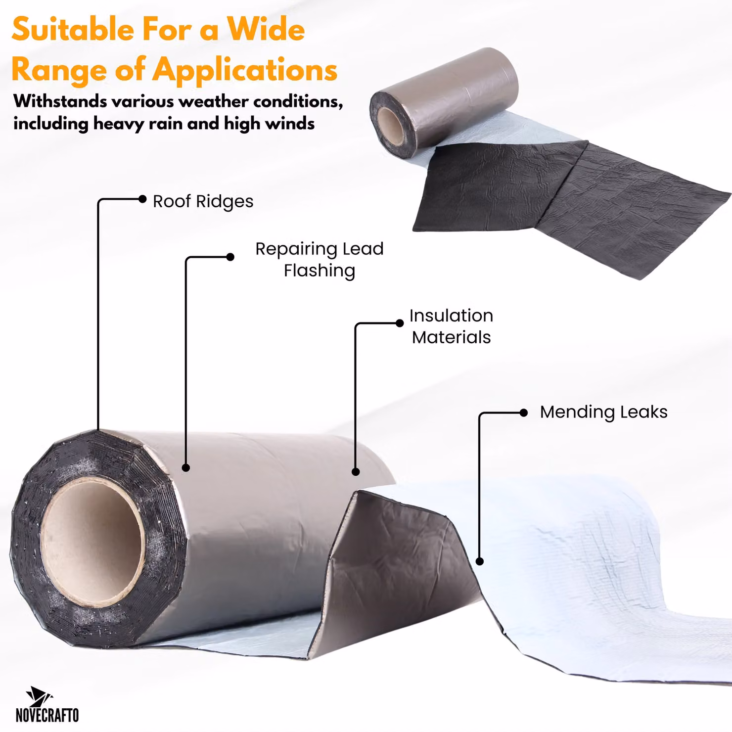 Novecrafto Self Adhesive Flashing Tape for Bitumen Roof, Chimney and Gutter Repairs, Black, W: 30 cm, L: 10 m – 3