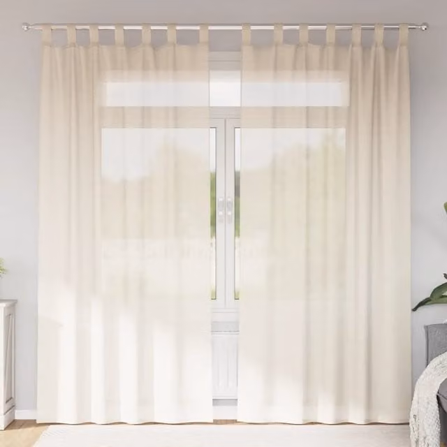 Berkfield Home Cream Voile Tab Top Curtains, 2 Pack, W: 140 cm, H: 245 cm