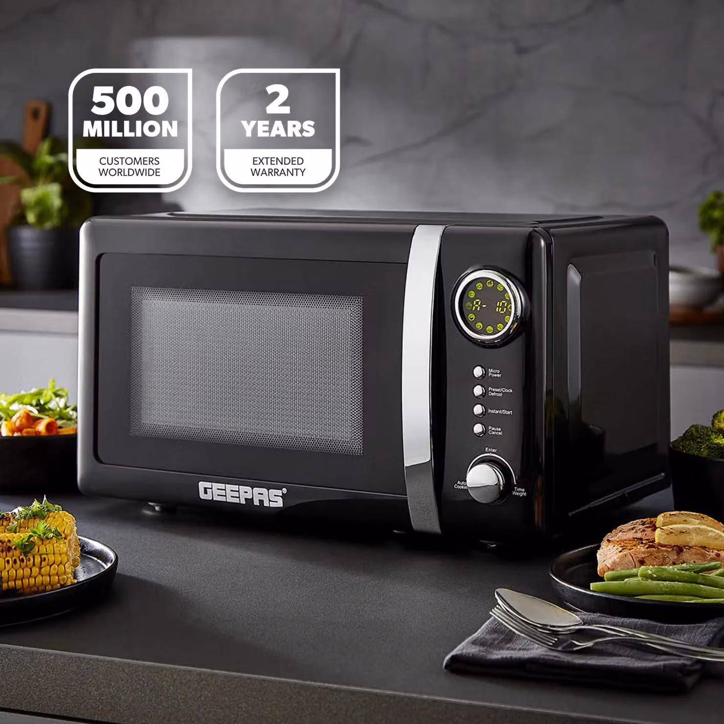 Geepas Retrovive 700W Solo Microwave Oven in Black with Automatic Programs and Child Lock – 2