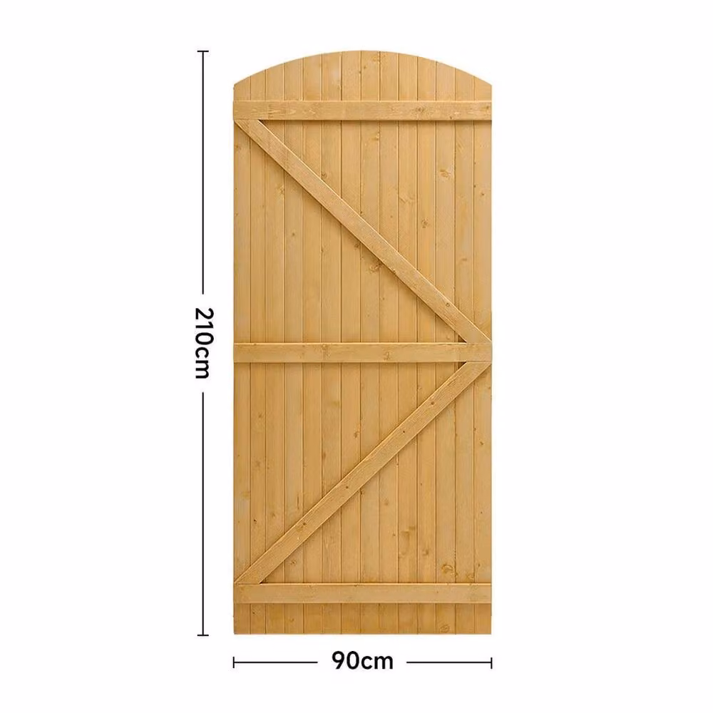 FLAVORA Arched Wooden Garden Pedestrian Single Swing Gate in Brown, W: 90 cm, H: 210 cm – 2