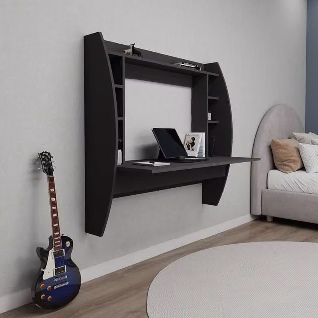 Destina Home Buglem Wall Mounted Floating Computer Desk with Shelves in Anthracite Grey W/D/H: 120 x 55 x 123.6 cm