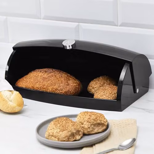 Swan Townhouse Bread Bin with 16L Capacity and Set of 3 Airtight Storage Canisters, 1.3L Each, Black – 2