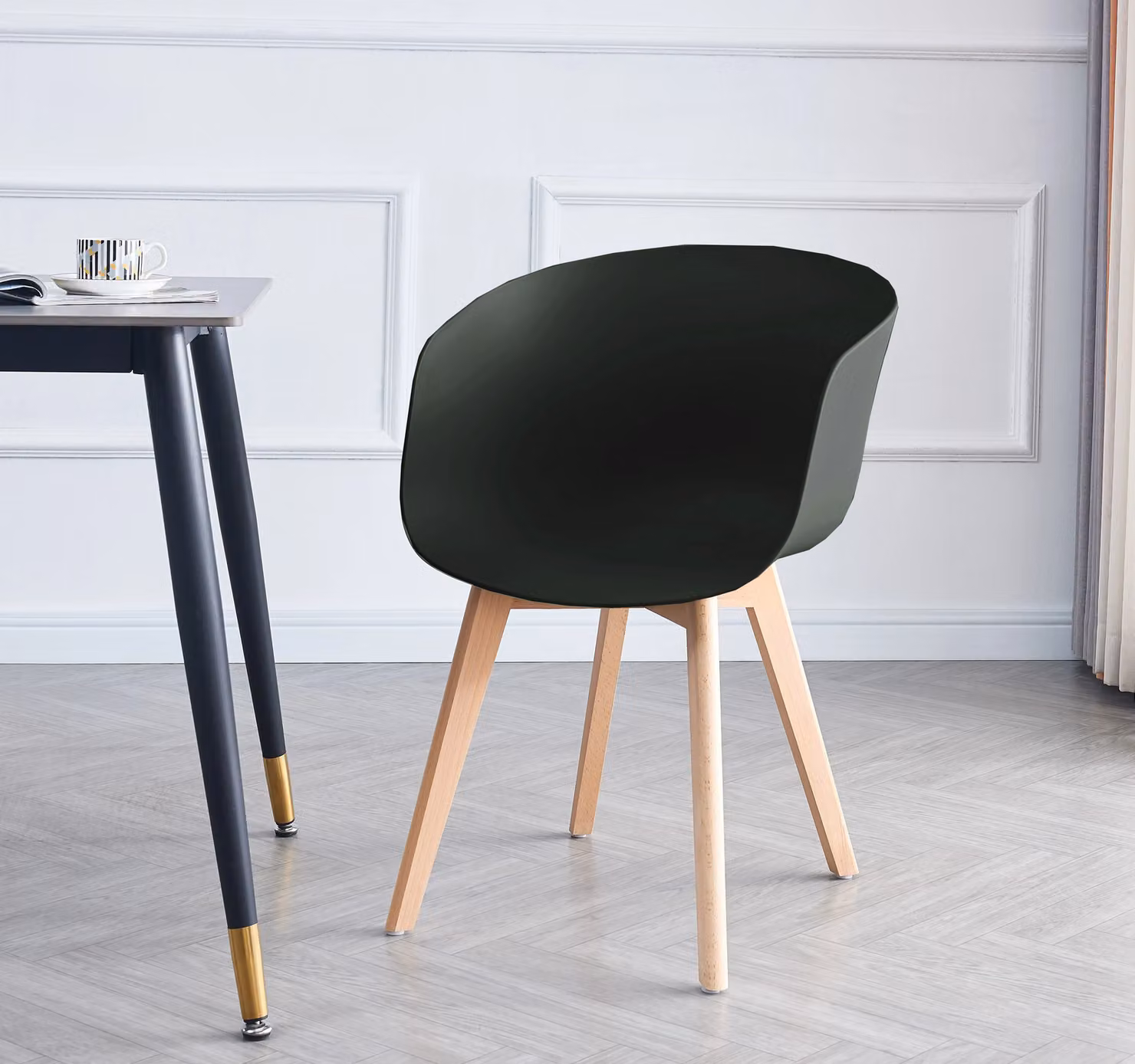Nordlys Set of 4 Black Scandinavian Dining Chairs with Polypropylene Seats and Beech Wood Legs – 2