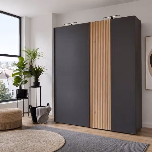 London 180cm Modern Sliding Wardrobe in Oak Finish