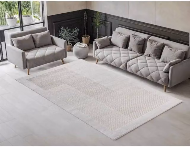 Stratus Interiors Ritz Modern Plush Geometric Area Carpet in Beige and White, W: 200 cm, D: 290 cm