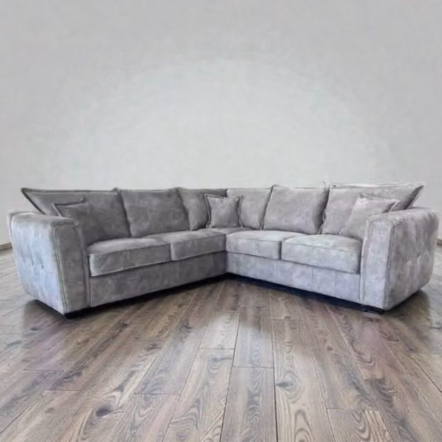 Snug Furniture Birmingham Ltd Serena Large L-Shape Corner Sofa in Grey Fabric with Full Back and Scatter Cushions