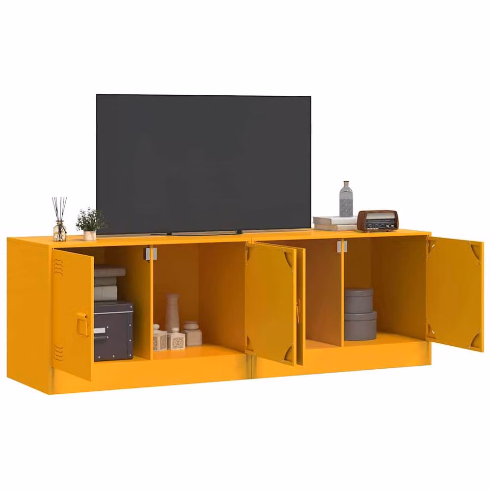 Berkfield Home Set of 2 Metal TV Cabinets in Mustard Yellow, W/D/H: 67 x 39 x 44 cm – 2