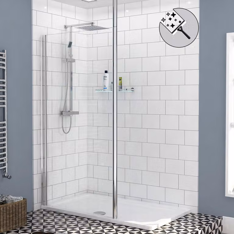 Royal Bathrooms Marbella 1200mm Walk In Wet Room Shower Screen with Ceiling Post, 8mm Clear Easy Clean Glass