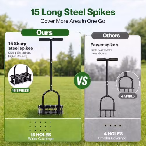 Lambu Manual Lawn Aerator with 15 Steel Spikes and Adjustable Handle in Black – 4