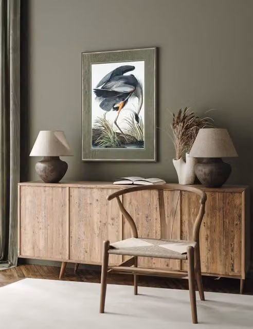 Gallery Direct Vintage Blue Heron Framed Animal Print Wall Art in Blue