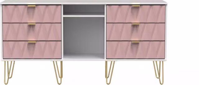 Ready Assembled 2 U Dallas 6 Drawer Sideboard in Dusty Pink and Gold