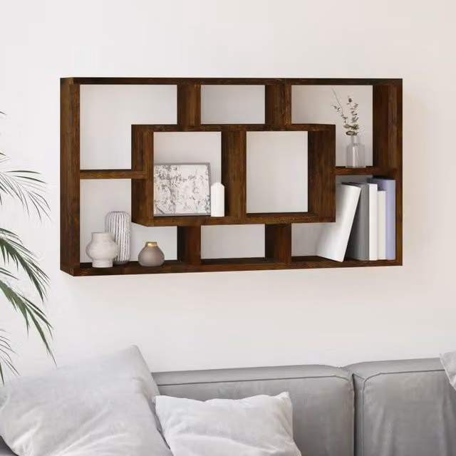 Berkfield Home Wall Mounted Display Shelf with 8 Compartments in Smoked Oak Brown – 1