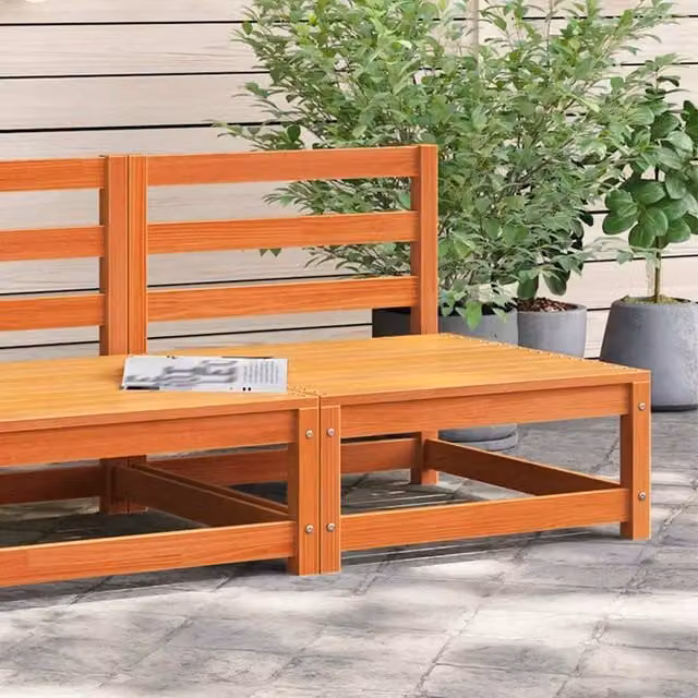 Berkfield Home Armless Garden Sofa in Wax Brown Solid Pine, W/D/H: 70 x 70 x 67 cm