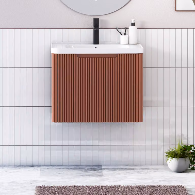 Royal Bathrooms Avenza Wall Hung Vanity Unit with Ceramic Basin, Terracotta, Width: 60 cm