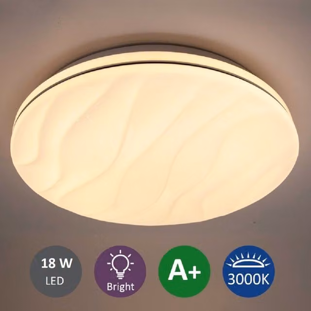 ExtraStar 18W LED Integrated Flush Ceiling Light, Warm White, Diameter: 33 cm, White