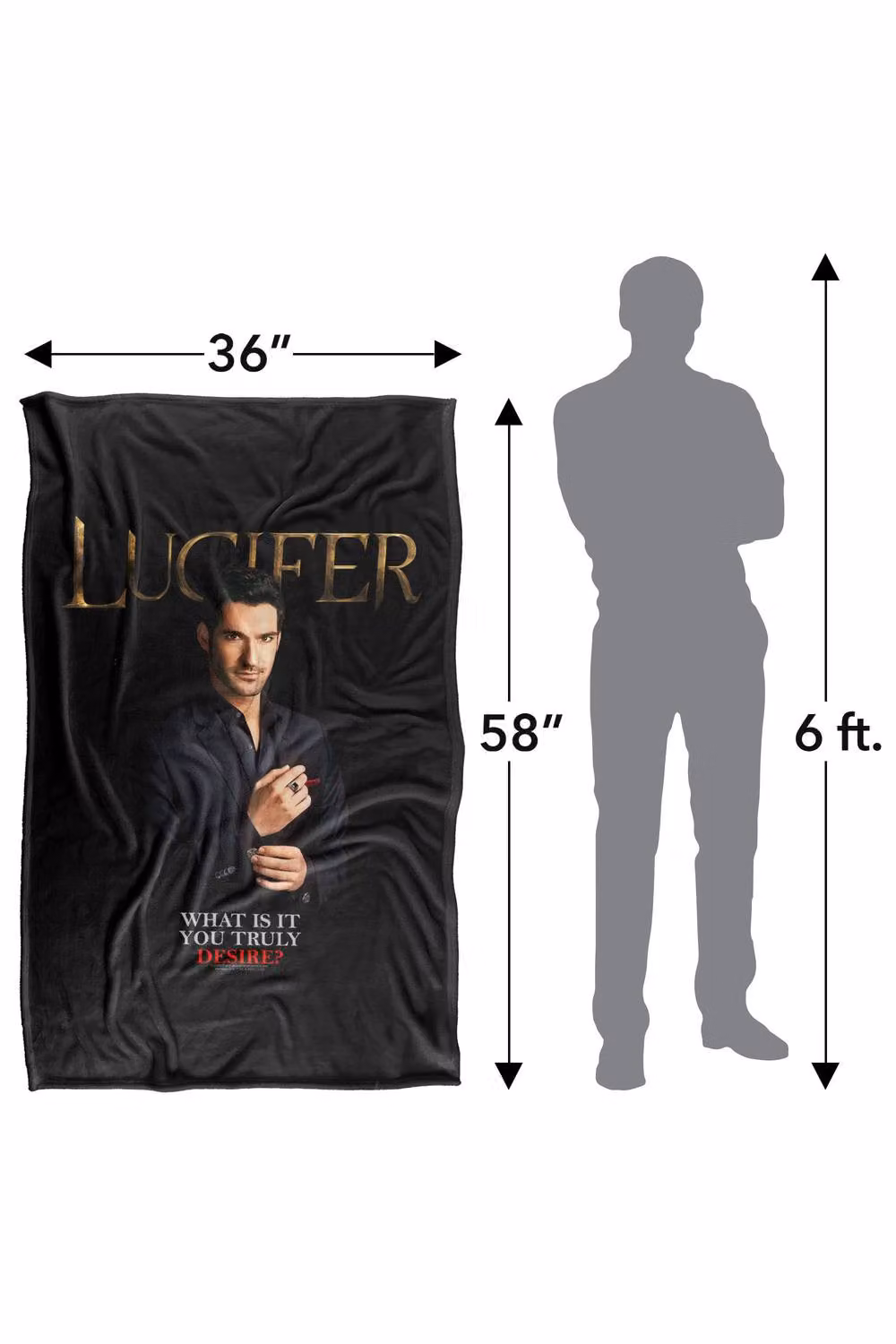 Warner Bros. Lucifer What Do You Desire? Super Soft Fluffy Polyester Throw Blanket in Black and Multicolour, Large – 3