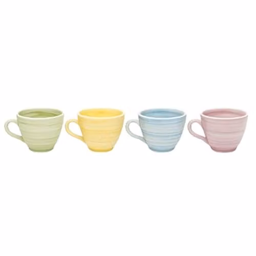 Verano Spanish Ceramics Pastel Beach Ceramic Mugs, Set of 4, Blue, Green, Orange and Multicolour, H 10 cm x W 9.5 cm – 1