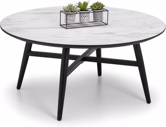 netfurniture Pyro Round Marble Effect Coffee Table in White and Black